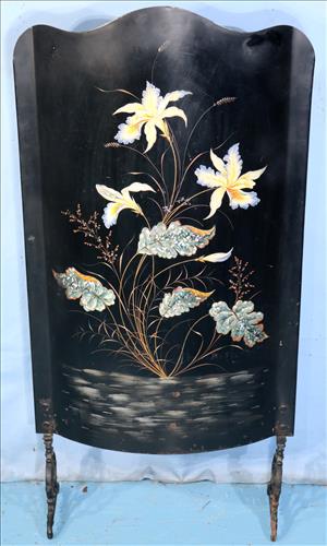 Metal hand painted fire screen with mother of pearl (1 of 4)
