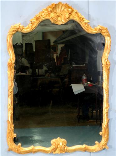 Wood contemporary gold gilded ornate mirror, 46 x 31 (1 of 3)