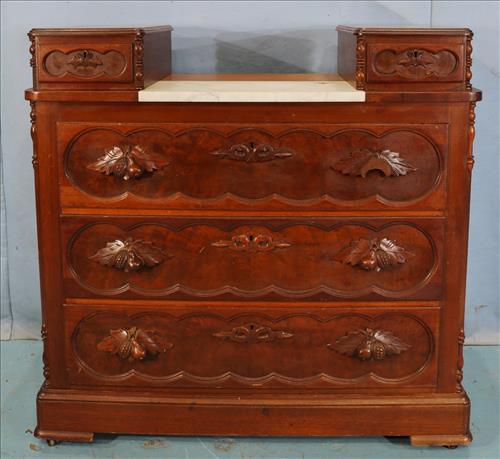 Walnut Victorian 3 drawer chest with marble insert (1 of 4)