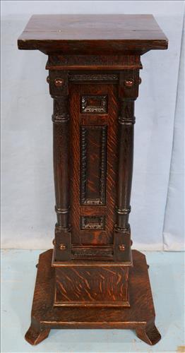 Solid oak pedestal with column corners, 32 in. T. (1 of 3)