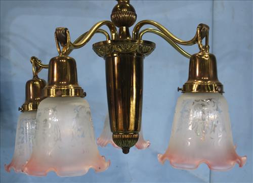 Brass hanging light fixture with 5 lights, ca. 1930's (1 of 4)