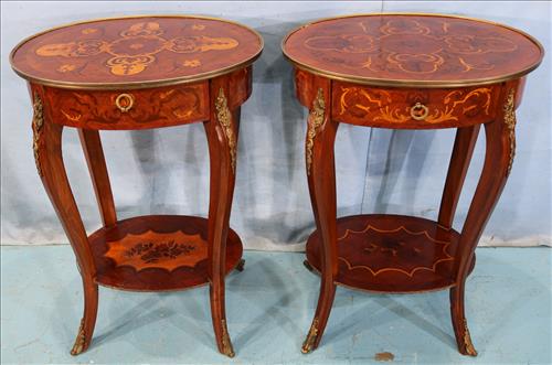 2 oval inlaid French parlor tables (1 of 3)