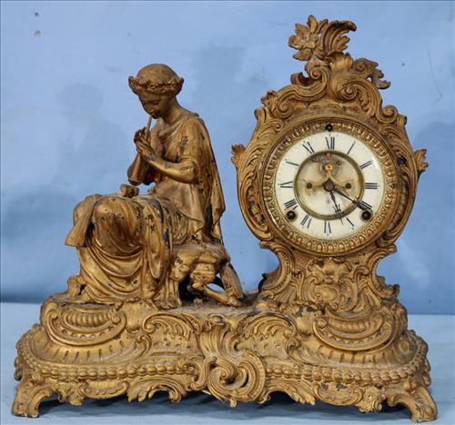 Ansonia Victorian brass mantle clock with pendulum (1 of 5)