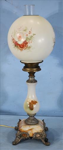 Alabaster Victorian banquet lamp with shade, 29 in. T. (1 of 4)
