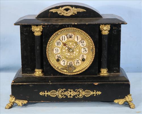 Ebonized wood mantle clock with gold trim by Gilbert (1 of 5)