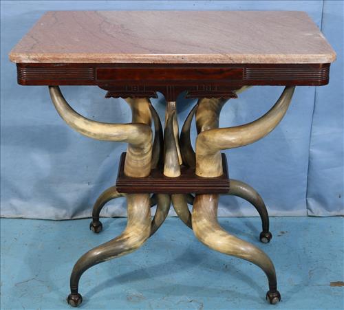 Horn table made from cow horns, 30 in. T, 32 in. W. (1 of 6)