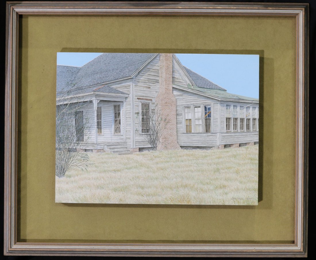 Oil on board of old farm house, matted, 24 x 21: Oil on board of old farm house, matted, 24 x 21
