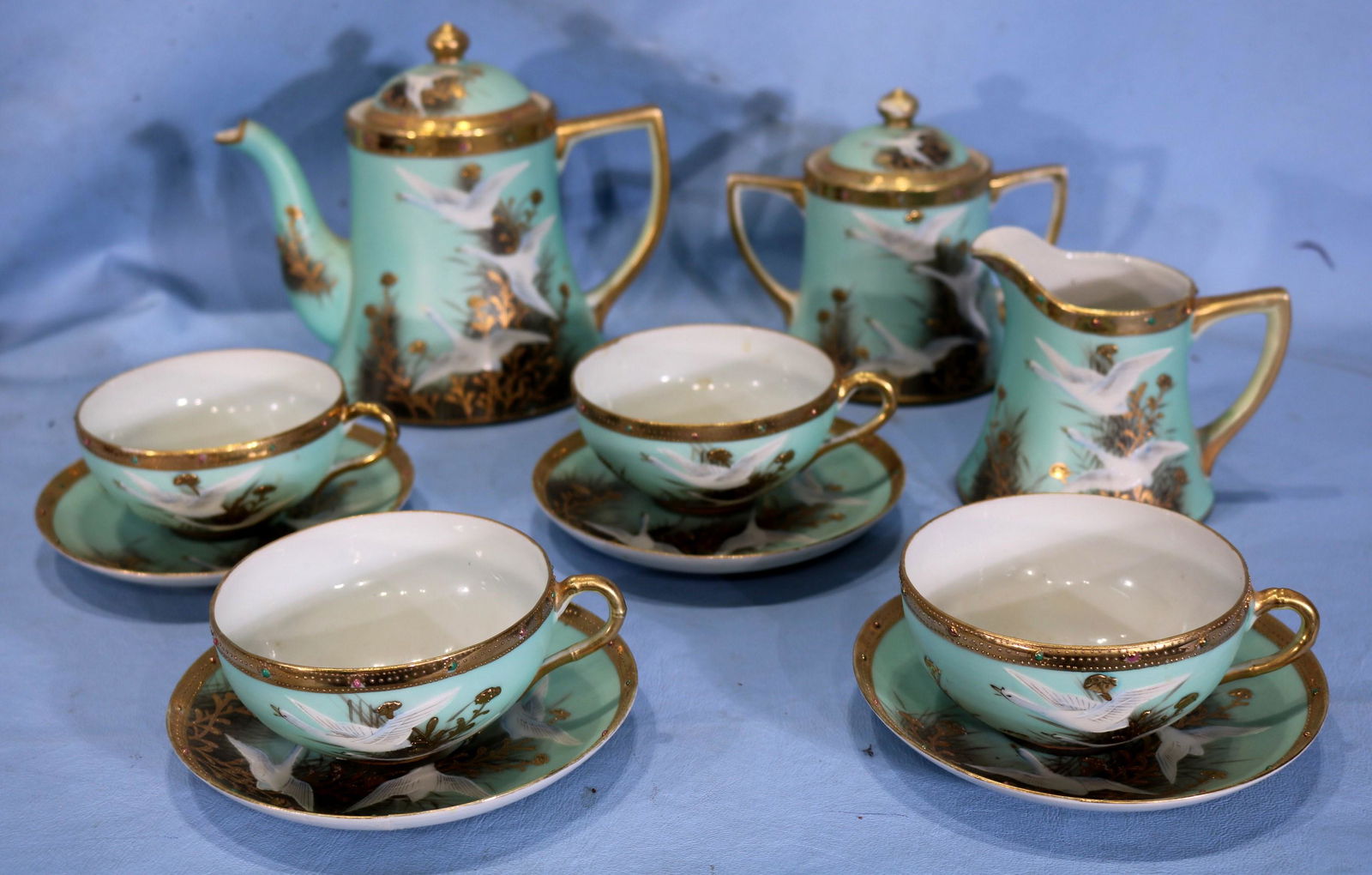 11 Piece tea set with hand painted geese, signed Nippon (1 of 6)