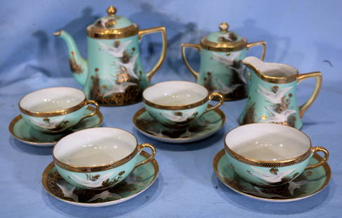 11 Piece tea set with hand painted geese, signed Nippon: 11 piece tea set with hand painted geese, signed Nippon