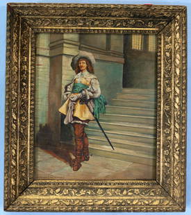 Oil on board copy of J.L. Ernest Meissonier: Oil on board of J. L. Ernest Meissonier, 1815 - 1871, a copy of Meissonier's painting by artist Mary Hartman, 16 in. T, 14 in. W.