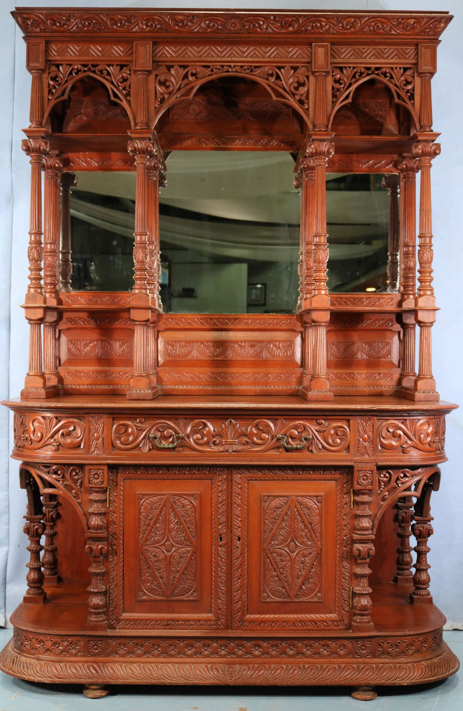 Victorian walnut gothic parlor cabinet (1 of 7)