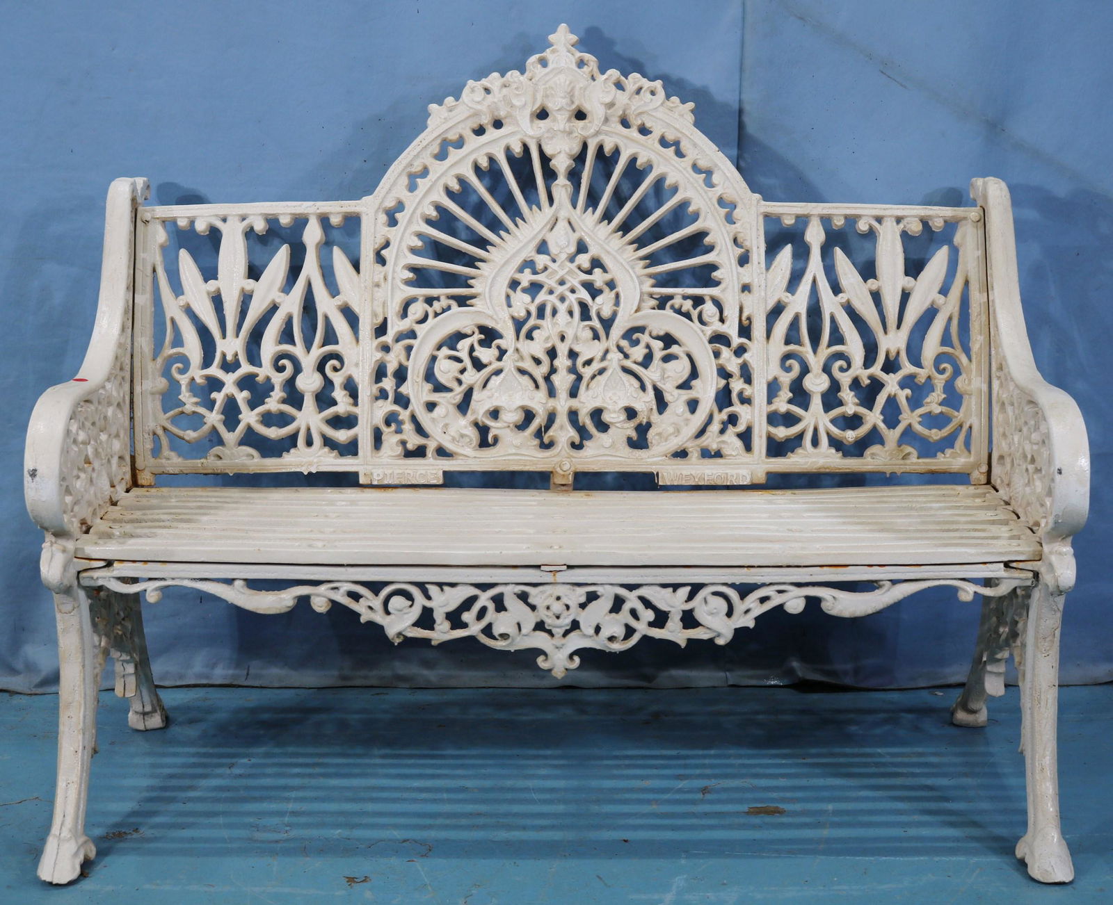 Cast iron love settee with iron seat, signed Weyford (1 of 5)
