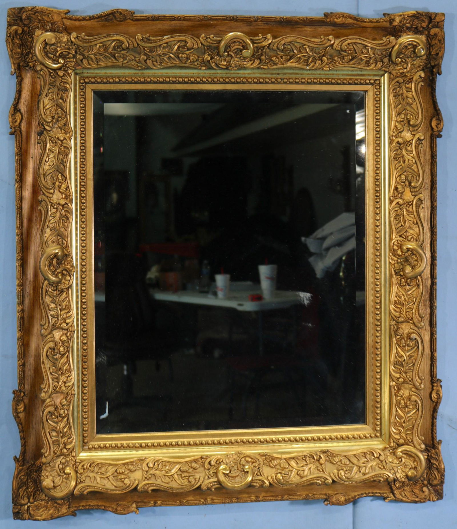 Antique ornate framed hanging wall mirror, 39 x 34 (1 of 3)