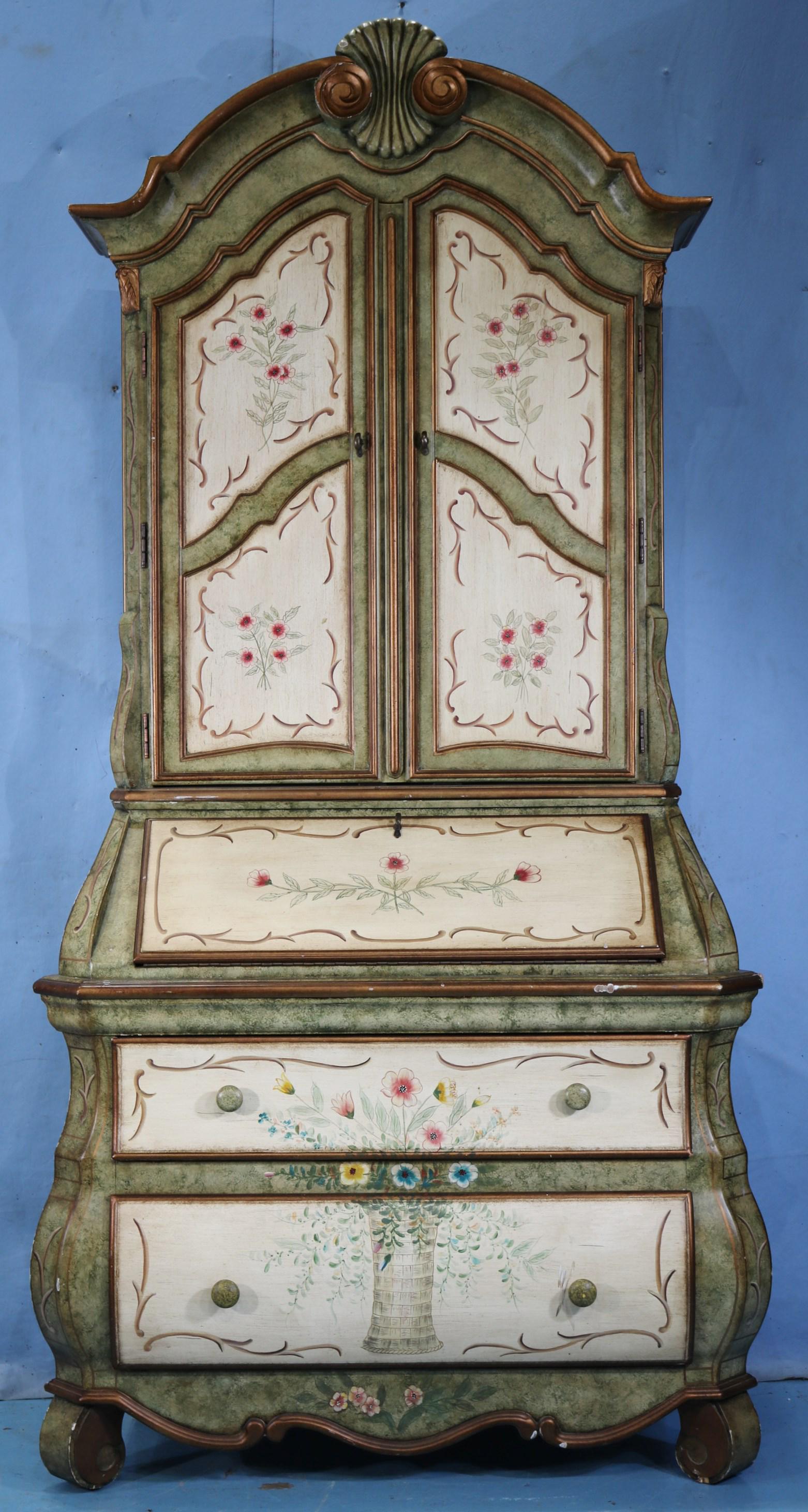 Painted drop front secretary with 2 drawers (1 of 6)