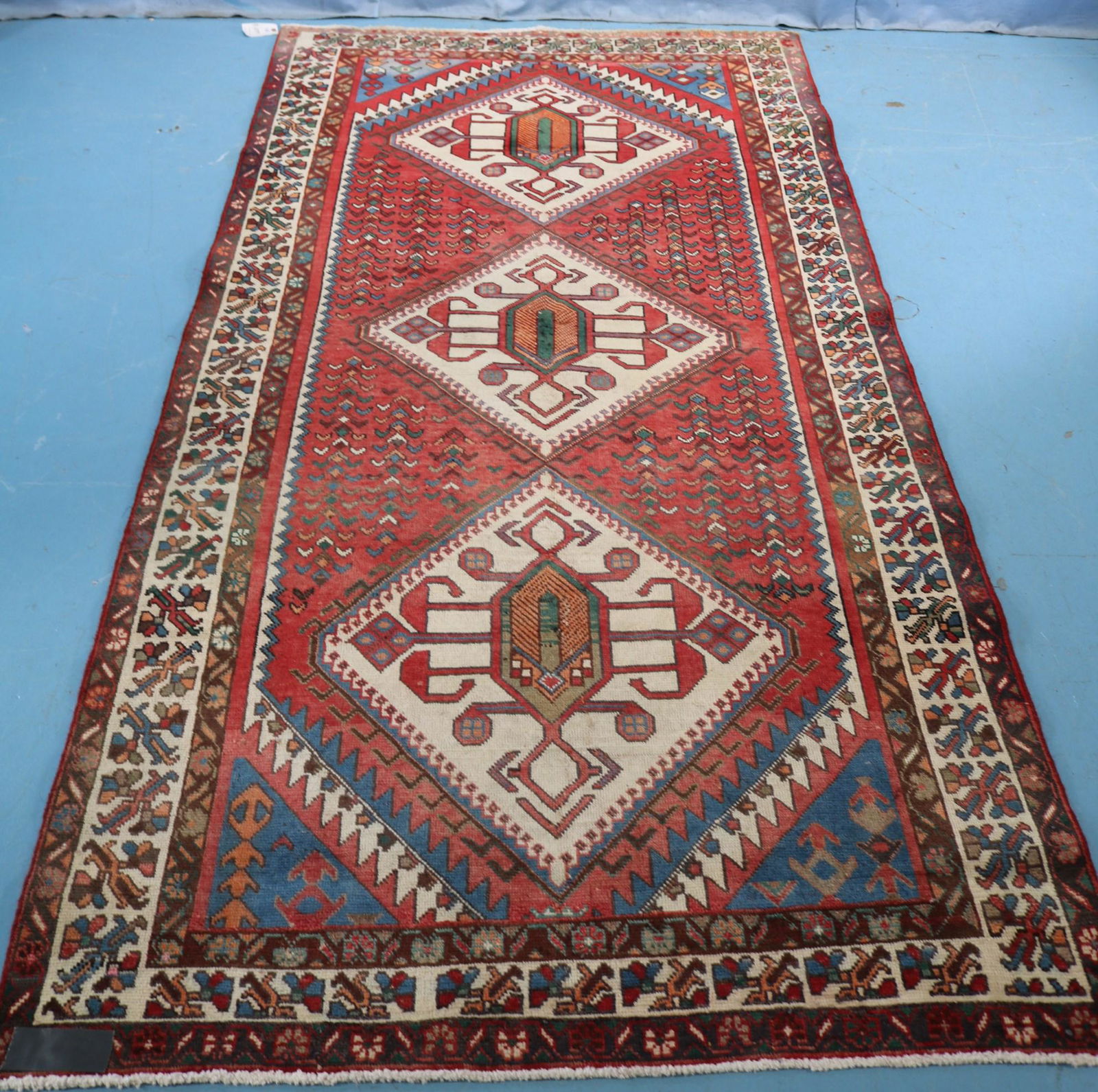 Handmade Persian rug, blue and orange, 4.7 x 9.1 (1 of 4)