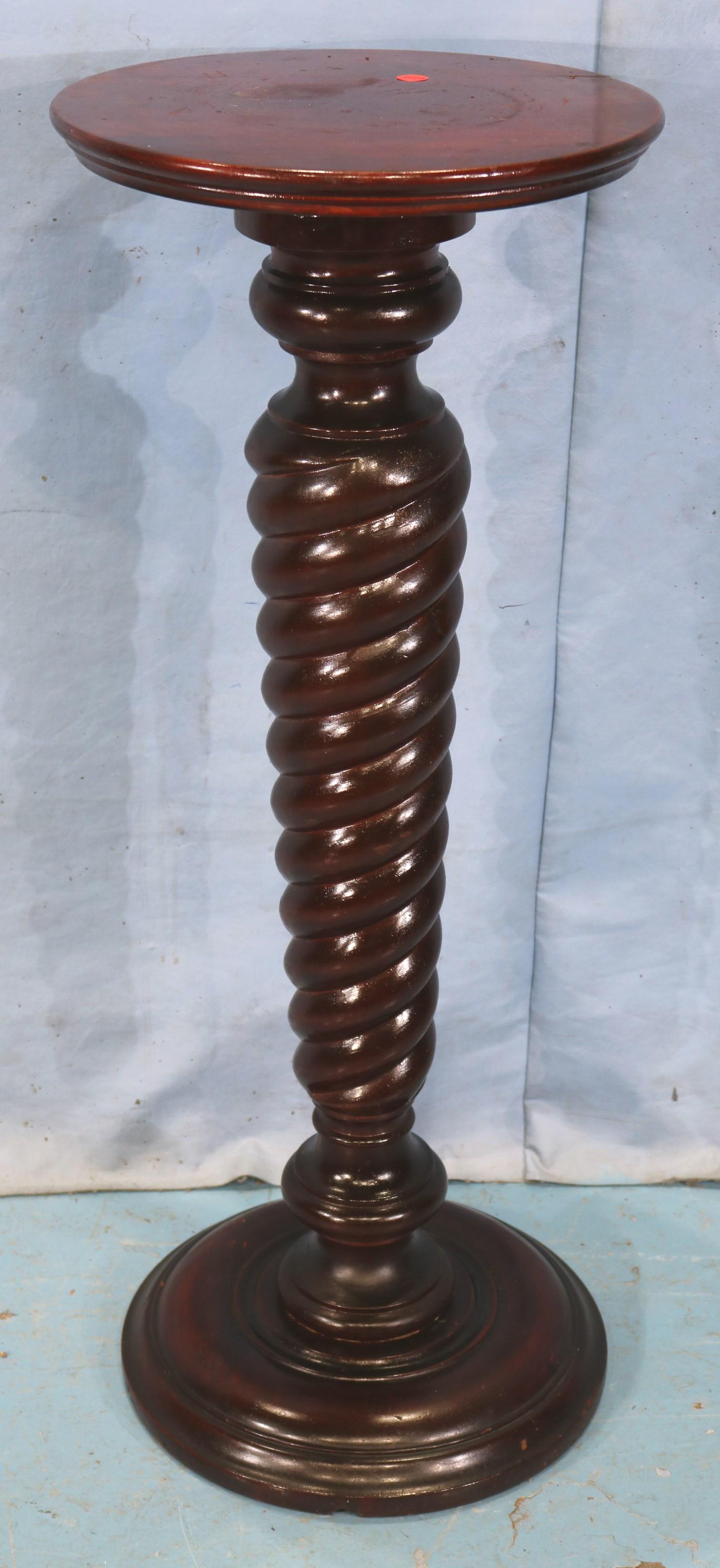 Mahogany barley twist pedestal, 35 in. T, 14 in. R.: Mahogany barley twist pedestal, 35 in. T, 14 in. R.
