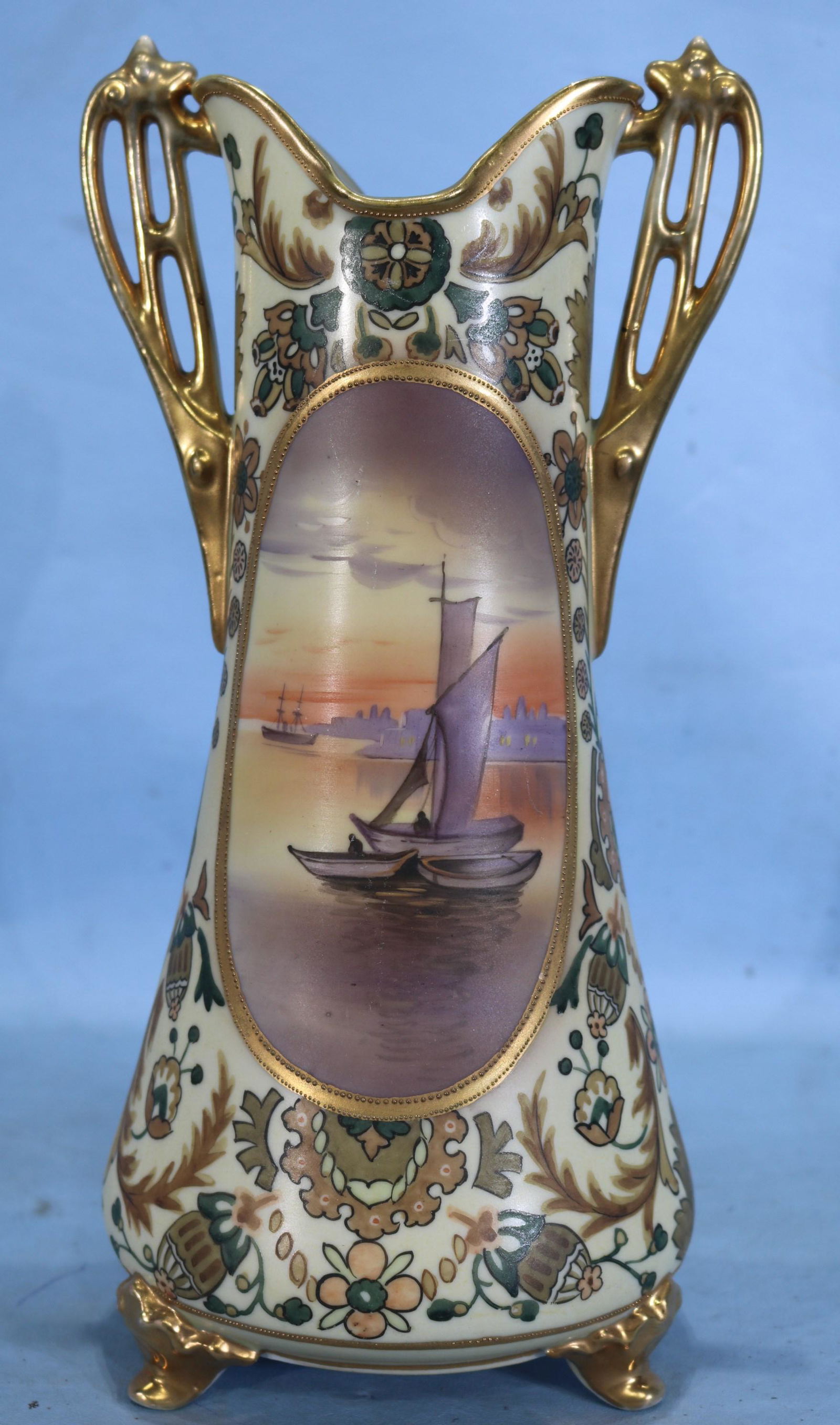 Highly decorated hand painted Nippon vase, 14 in. T. (1 of 5)