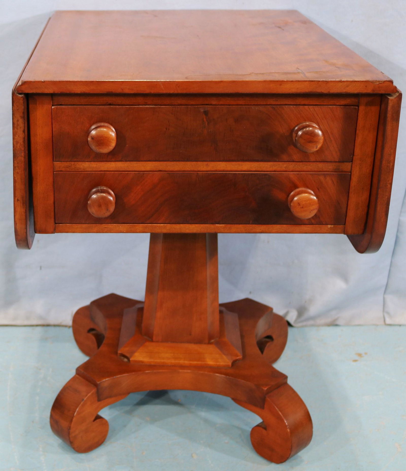 Mahogany Empire drop leaf work table with 2 drawers (1 of 4)