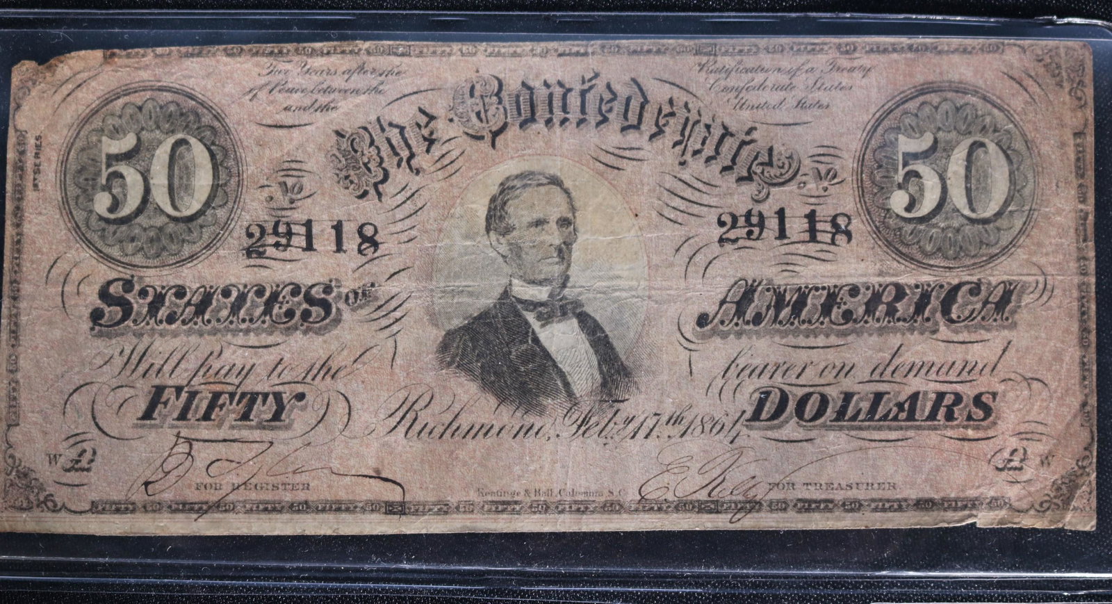 Confederate $50 bill, Richmond, Feb. 17th, 1861: Confederate $50 bill, Richmond, Feb. 17th, 1861