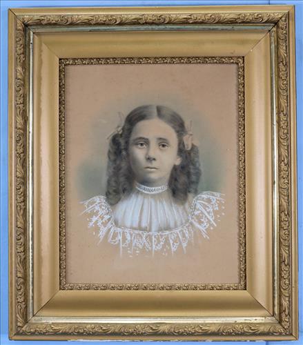 Hand touched old photograph of Victorian girl, 26 x 30: Hand touched old photograph of Victorian girl in gold frame, 26 x 30