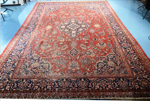 Antique Persian rug in coral, pink, blue, 9.2 x 12.10 (1 of 4)