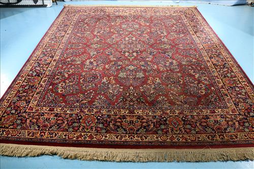 Beautiful machine made rug, mauve, blue, 8.8 x 11.5 (1 of 3)