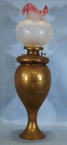 Brass lamp with fluted glass shade, Bradley & Hubbard: Brass lamp with fluted glass shade, signed Bradley & Hubbard, 31 in. T.