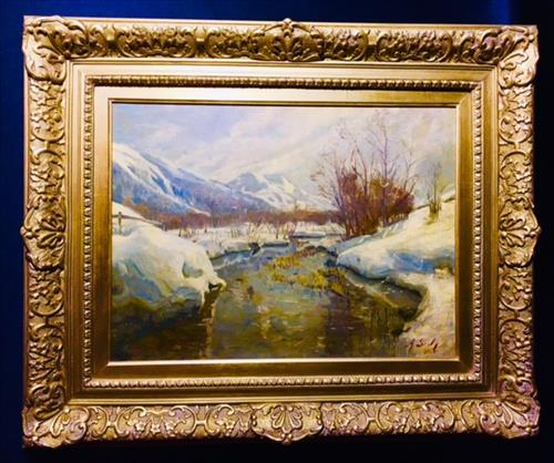 Oil on canvas of snowy mountain landscape (1 of 1)