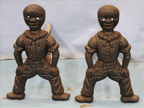 Pair of heavy cast iron andirons, 17 in. T, 12 in. W. (1 of 3)