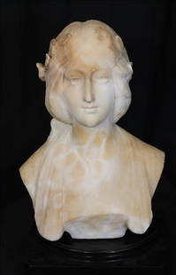 Very old solid marble bust of Grecian girl, 10 in. T.: Very old solid marble bust of Grecian girl, was part of a museum collection,10 in. T., 7 in. W. Small chips