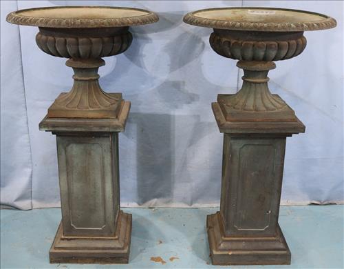 Pair of cast iron urns and stand, 54 in. T, 31 in. R. (1 of 4)