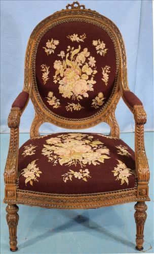 French walnut parlor chair with needlepoint upholstery (1 of 4)