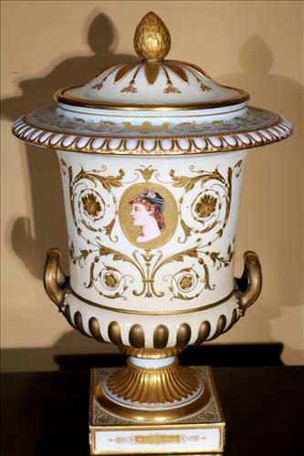 Old Paris heavy porcelain capped urn, 19 in. T. (1 of 5)