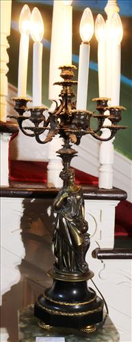 Pair of solid bronze figural 6 light lamps, 34 in. T. (1 of 6)