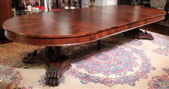 Mahogany Empire banquet dining table with 6 leaves