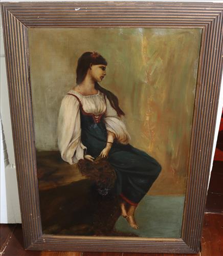 Oil on canvas of German girl in antique frame, 38 x 27 (1 of 3)