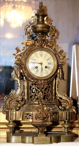 Brass Victorian mantle clock, 23 in. T. x 10.5 in. W. (1 of 3)