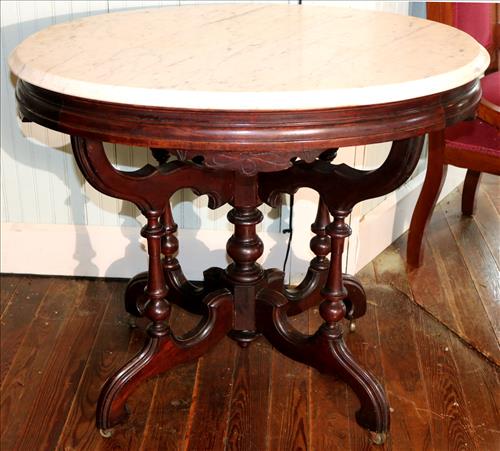 Walnut Victorian oval white marble top center table (1 of 3)