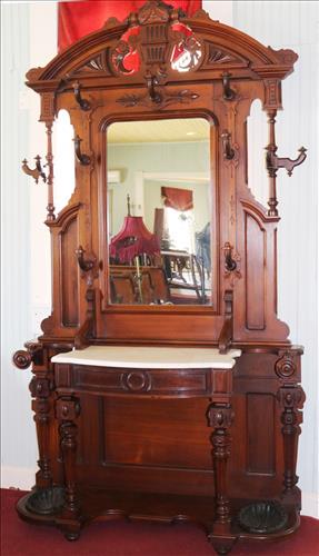 Walnut victorian marble top hall tree, original (1 of 4)