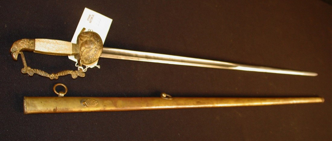 American Eagle Head Officers Sword with Scabbard -: American Eagle Head Officers Sword with Scabbard - bone grip and spread eagle guard