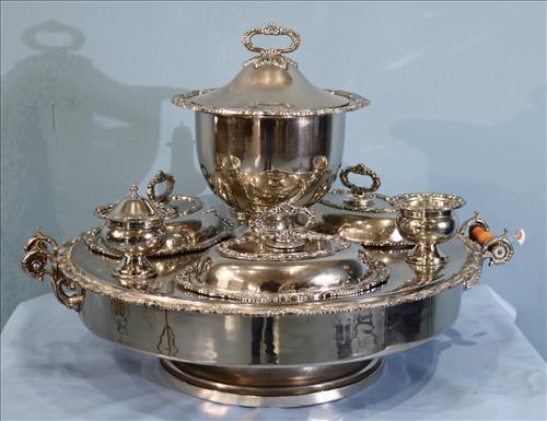 Silver-plate complete supper set, 20 in. T, 27 in. W. (1 of 6)