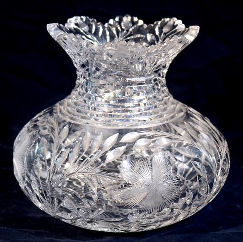 Very large cut glass flower center bowl, 9 in. R. (1 of 6)