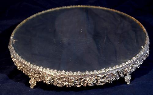 Very large silver-plate plateau beveled mirror, 18 in. R. (1 of 5)