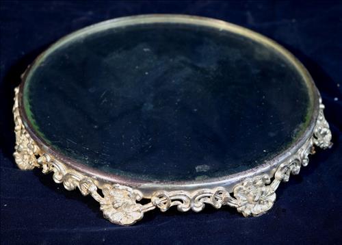 Victorian silver-plated plateau mirror, 10 in. R. (1 of 2)