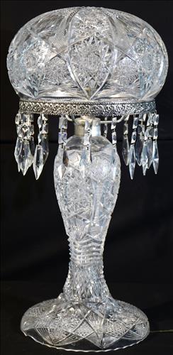 Cut glass lamp, 26 in. T.: Cut glass lamp, 26 in. T.