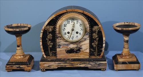 Art Deco marble clock set with pendulum and key (1 of 5)