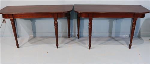 Pair of mahogany console tables, 29 in. T, 54 in. W.: Pair of mahogany console tables, 29 in. T, 54 in. W, 23 in. D.