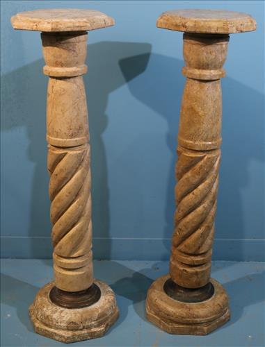 Pair marble pedestals with twisted columns, 42.5 in. T. (1 of 5)