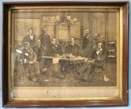 Print of President Grover Cleveland and cabinet: Print of President Grover Cleveland and cabinet, 19 in. L, 22 in. W, 19 in. T.