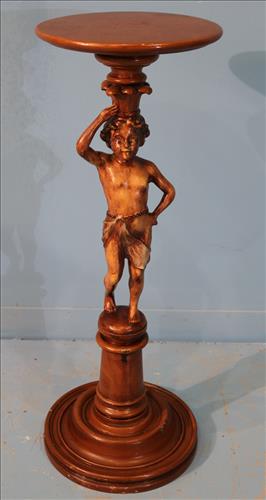 Walnut figural pedestal with turned ring base (1 of 4)